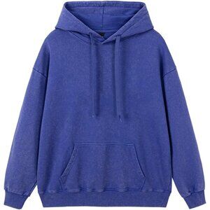Men's All Blue Acid Wash Unisex Vintage Pullover Fall Winter Hoodies Sweatshirt